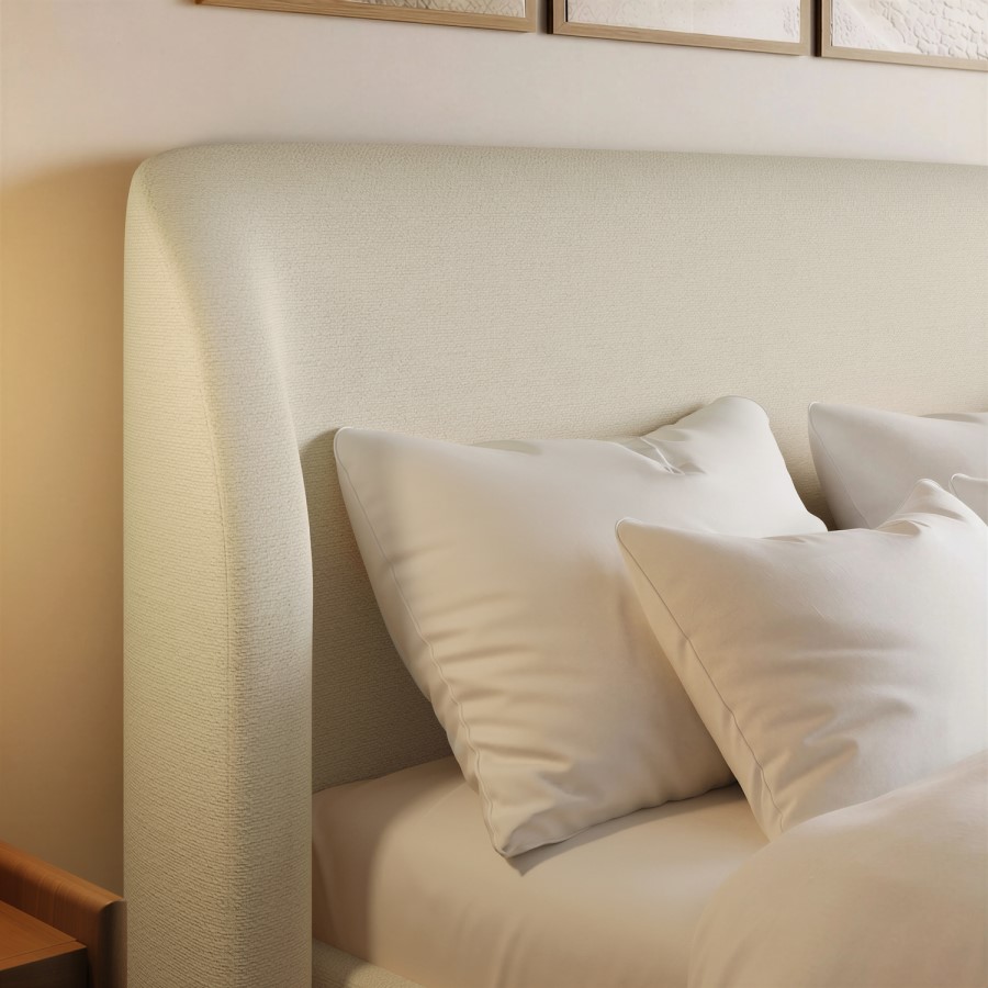 Cream Upholstered Super King Ottoman Bed with Curved Headboard - Adelyn
