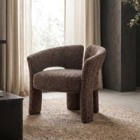 Brown Boucle Modern Curved Accent Chair - Azalea