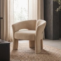 ONLY OPENED - Beige Velvet Modern Curved Accent Chair - Azalea