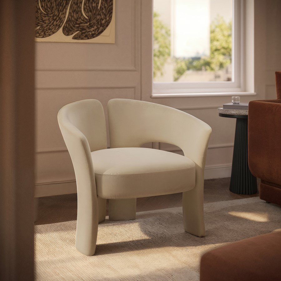 ONLY OPENED - Beige Velvet Modern Curved Accent Chair - Azalea