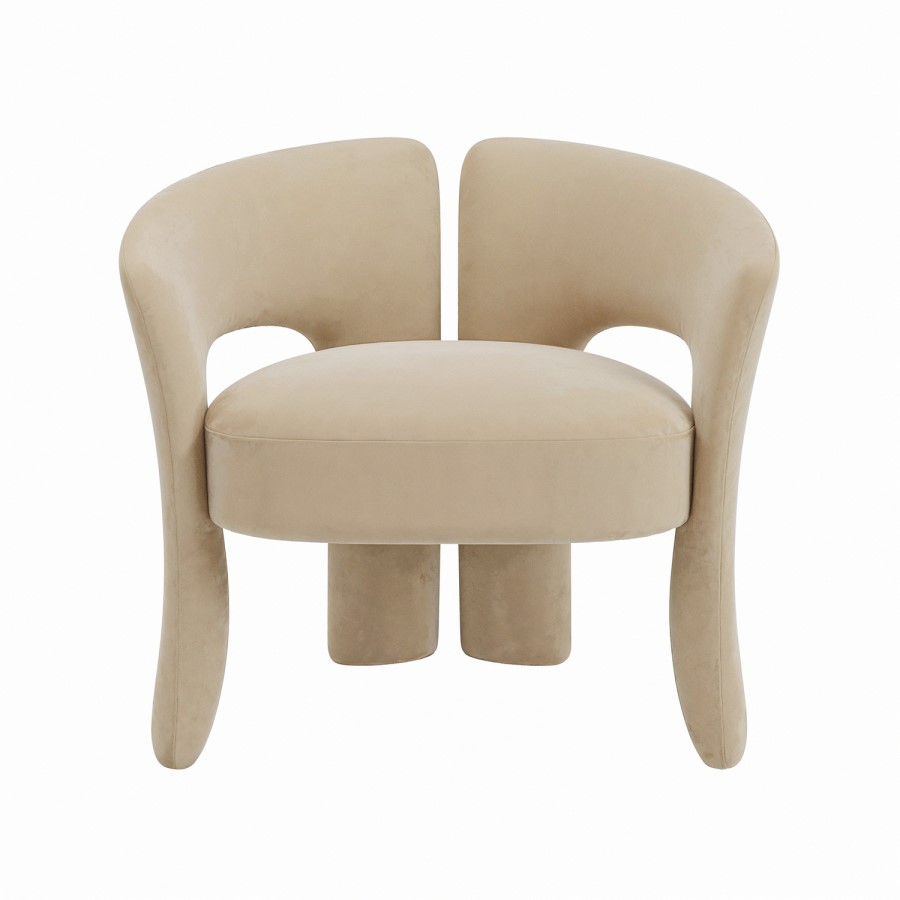 ONLY OPENED - Beige Velvet Modern Curved Accent Chair - Azalea