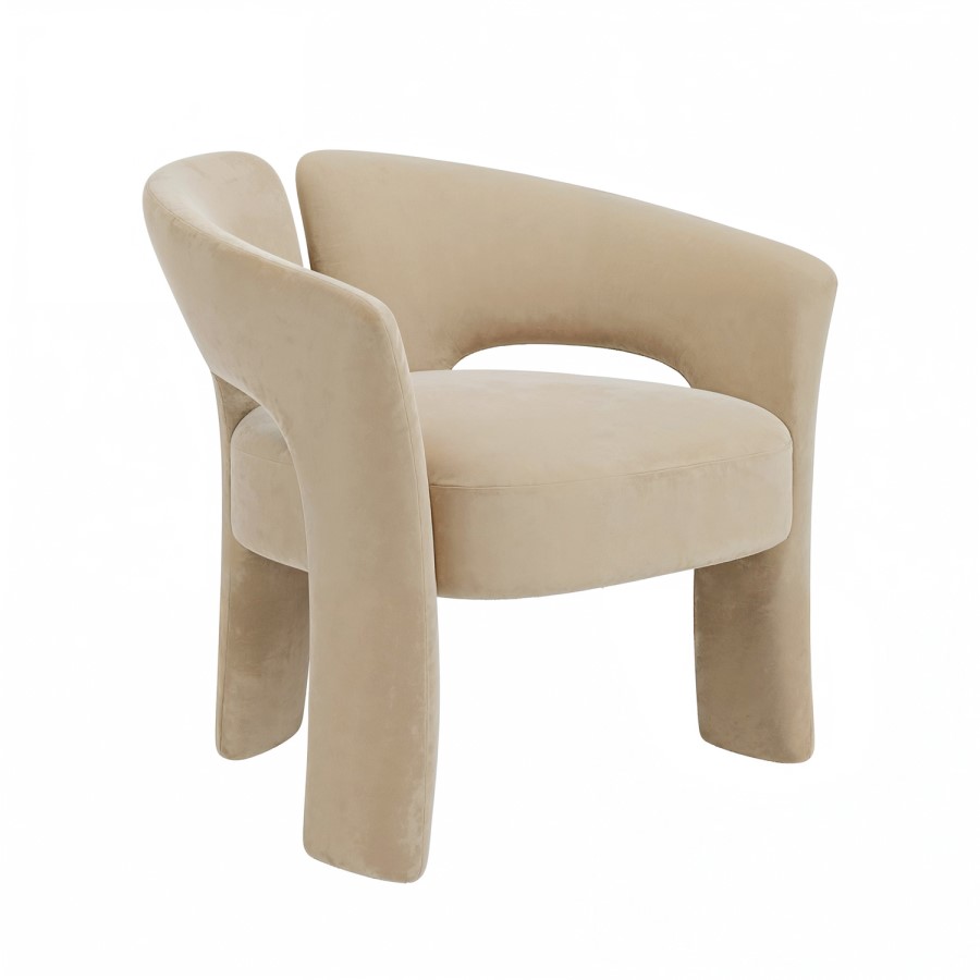 ONLY OPENED - Beige Velvet Modern Curved Accent Chair - Azalea