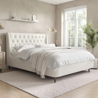 Cream Upholstered King Size Ottoman Bed with Legs - Amara