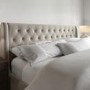 Beige Velvet King Size Ottoman Bed With Legs - Amara