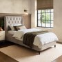 Beige Velvet Single Ottoman Bed With Legs - Amara
