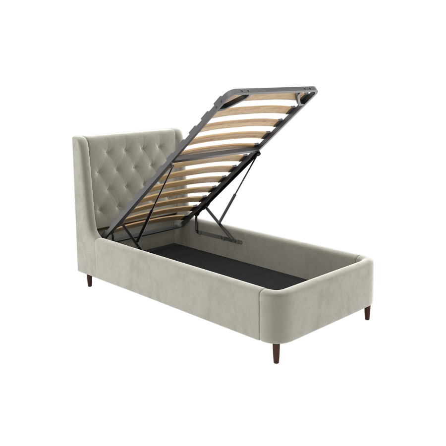 Beige Velvet Single Ottoman Bed With Legs - Amara