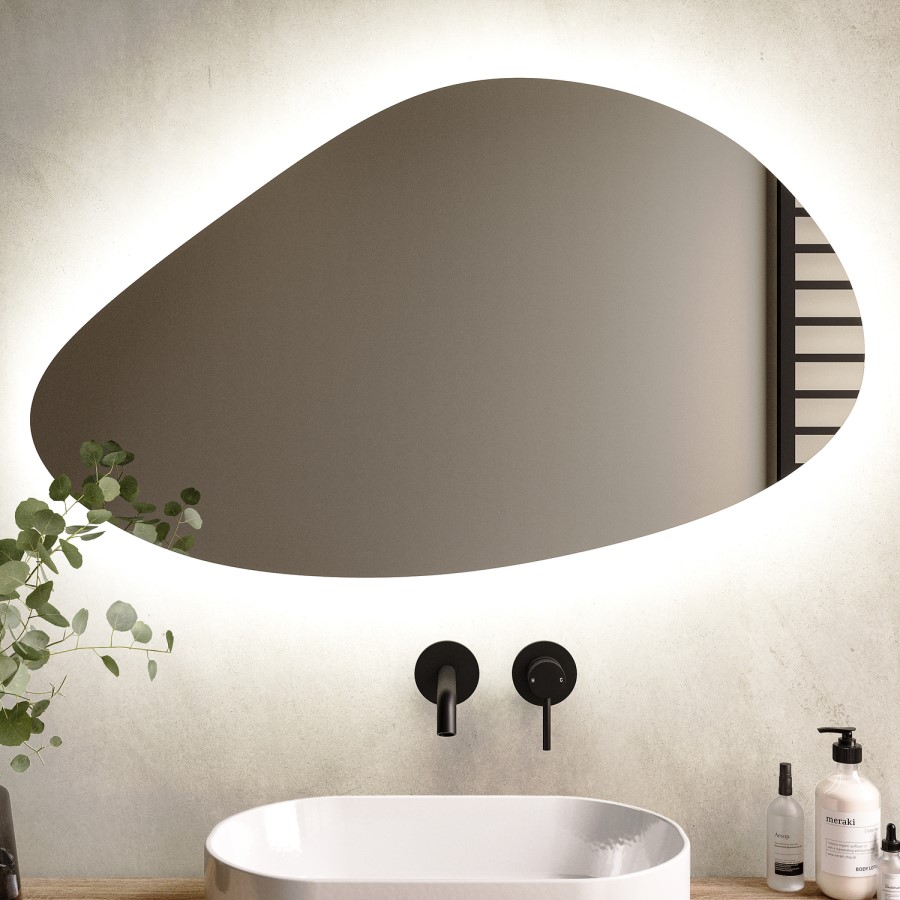 Pebble Backlit Heated Bathroom Mirror with Lights 600 x 1000mm - Apollo