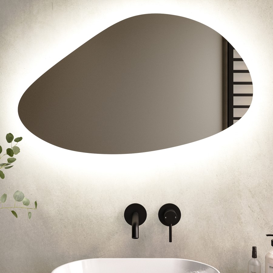 Pebble Backlit Heated Bathroom Mirror with Lights 500 x 800mm - Apollo