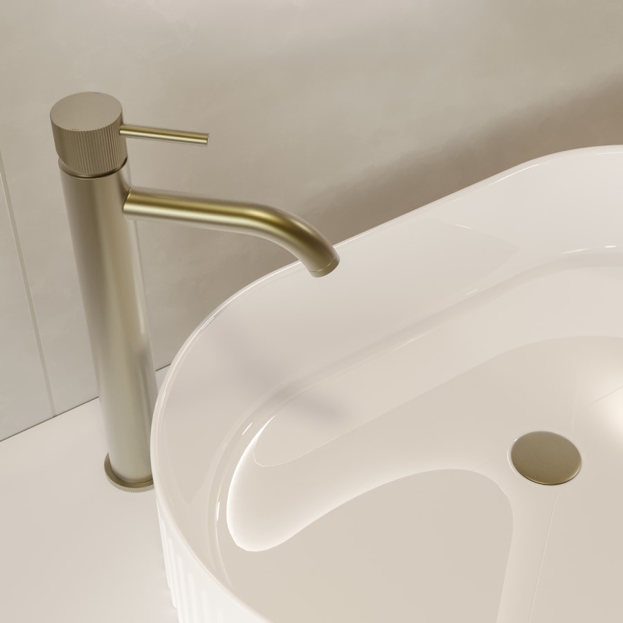 Brushed Brass Fluted Tall Mono Basin Mixer Tap - Arissa