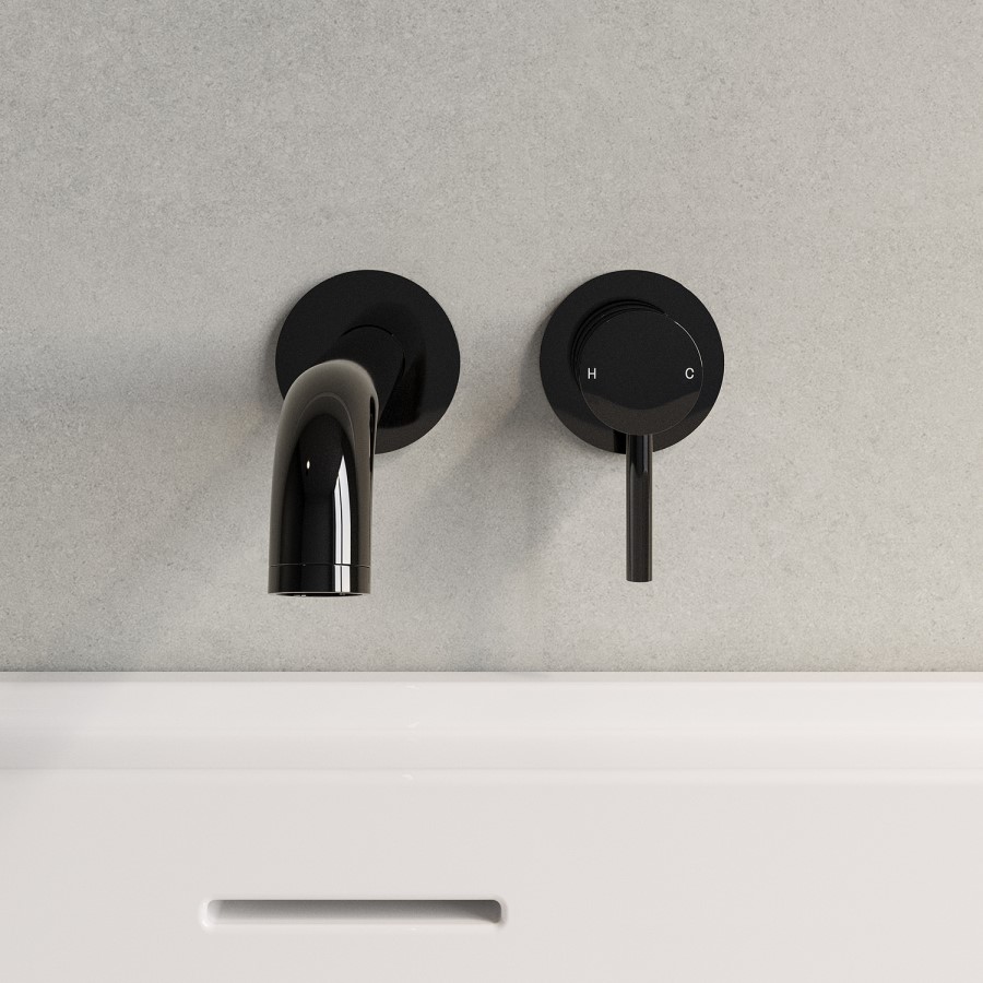 Black Chrome Wall Mounted Bath Mixer Tap - Arissa