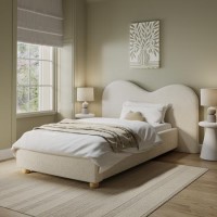 Cream Upholstered Single Ottoman Bed with Curved Headboard - Aria