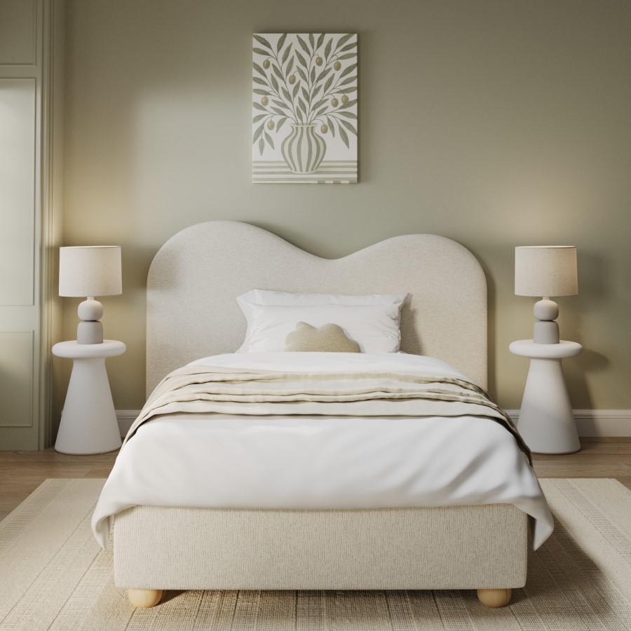 Cream Upholstered Single Ottoman Bed with Curved Headboard - Aria