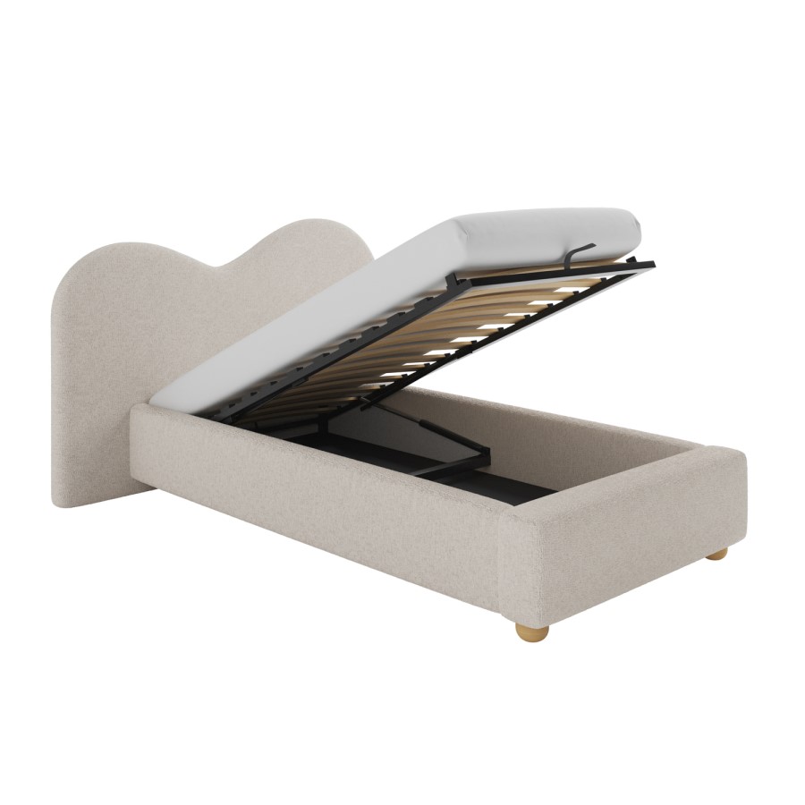 Cream Upholstered Single Ottoman Bed with Curved Headboard - Aria