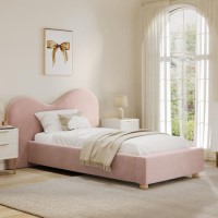 Pink Velvet Single Ottoman Bed with Curved Headboard - Aria