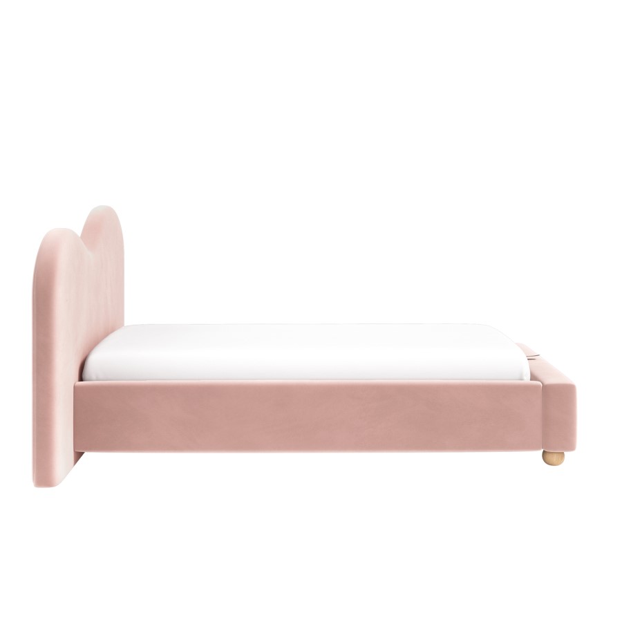 Pink Velvet Single Ottoman Bed with Curved Headboard - Aria