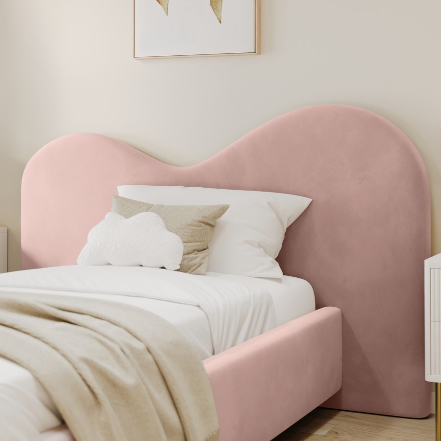 Pink Velvet Single Ottoman Bed with Curved Headboard - Aria