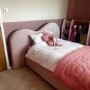 Pink Velvet Single Ottoman Bed with Curved Headboard - Aria