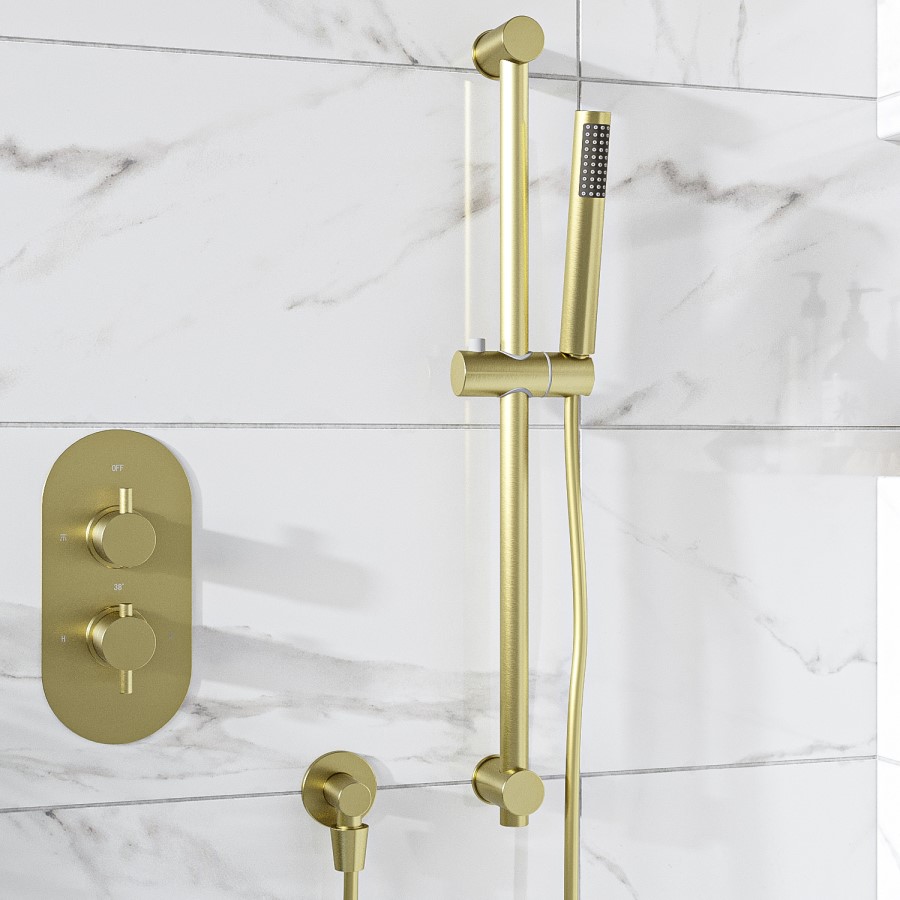 Brushed Brass Round Adjustable Height Slide Rail Kit with Hand Shower - Arisssa
