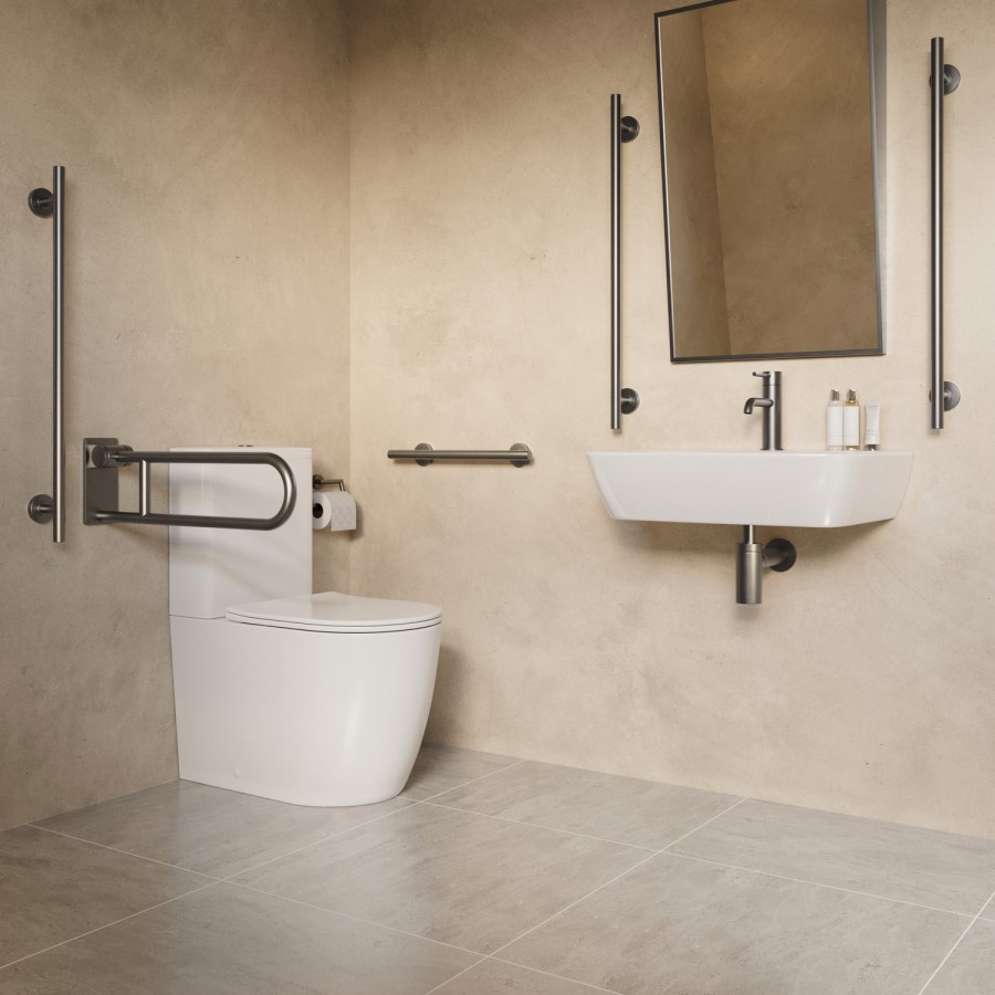 Gunmetal Grey Bathroom Grab Rail 600 x 77mm - Arissa