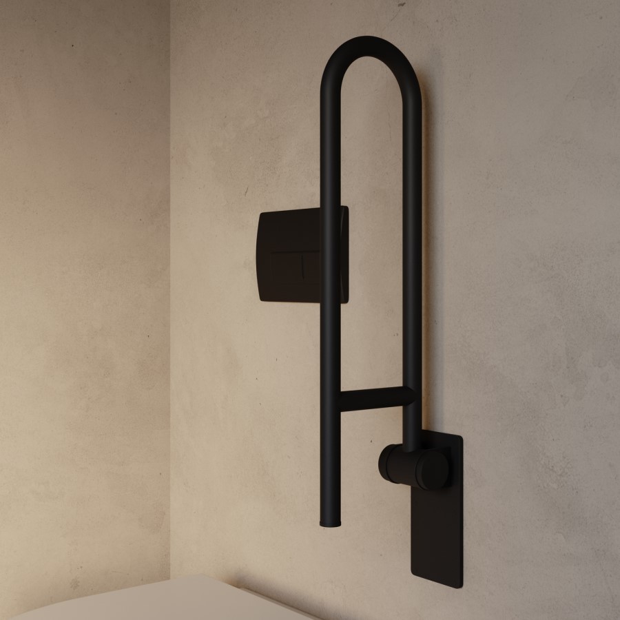 Black Folding Bathroom Grab Rail 600 x 160mm - Arissa