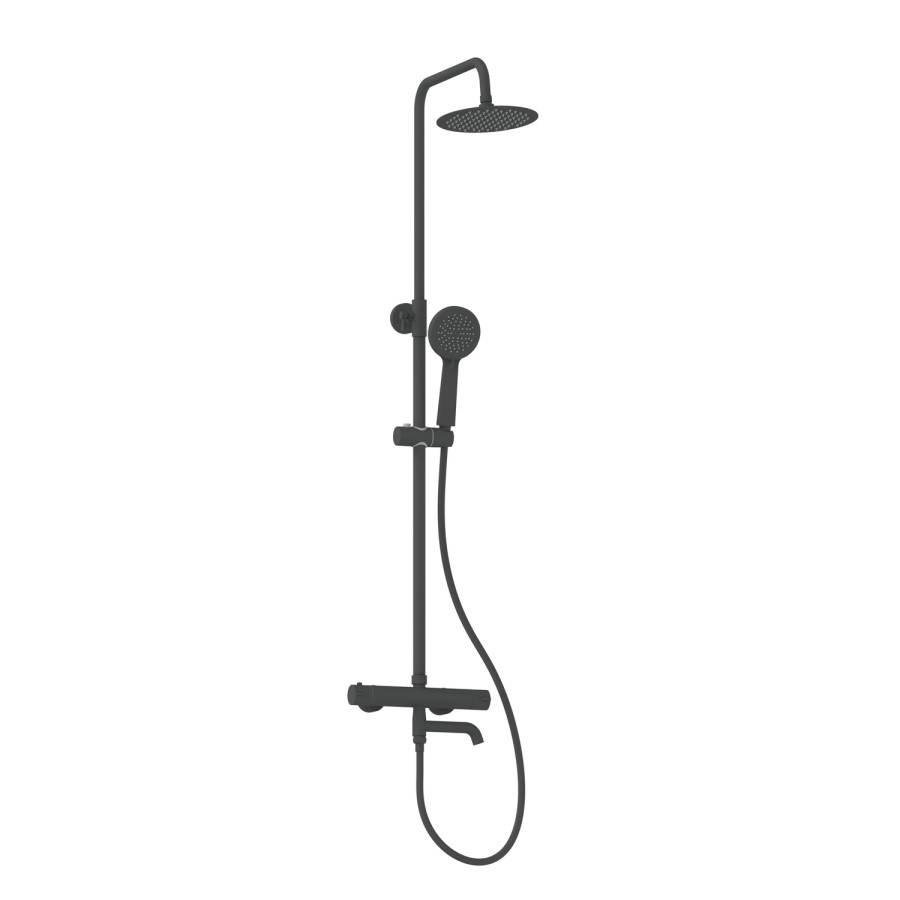 Black 3 Outlet Thermostatic Mixer Shower Set with Bath Filler Spout & Hand Shower - Arissa