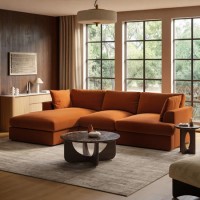 Large Burnt Orange Velvet Left Hand 4 Seater Chaise Corner Sofa - August