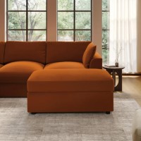 Large Burnt Orange Velvet Footstool - August