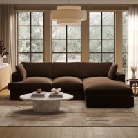 Large Chocolate Brown Velvet Right Hand 4 Seater Chaise Corner Sofa - August