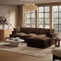 Large Chocolate Brown Velvet Right Hand 4 Seater Chaise Corner Sofa - August