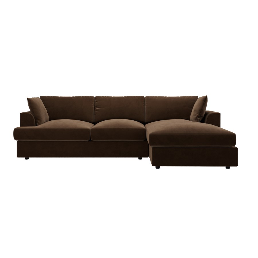 Large Chocolate Brown Velvet Right Hand 4 Seater Chaise Corner Sofa - August