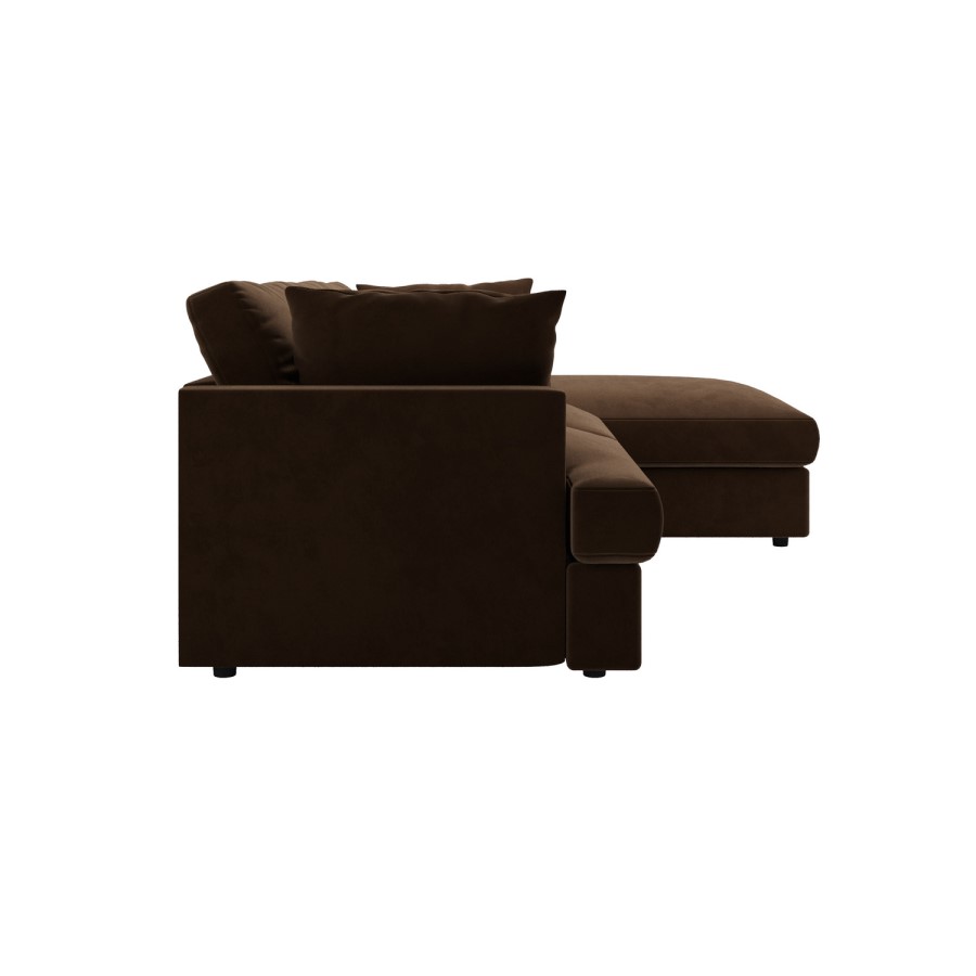 Large Chocolate Brown Velvet Right Hand 4 Seater Chaise Corner Sofa - August