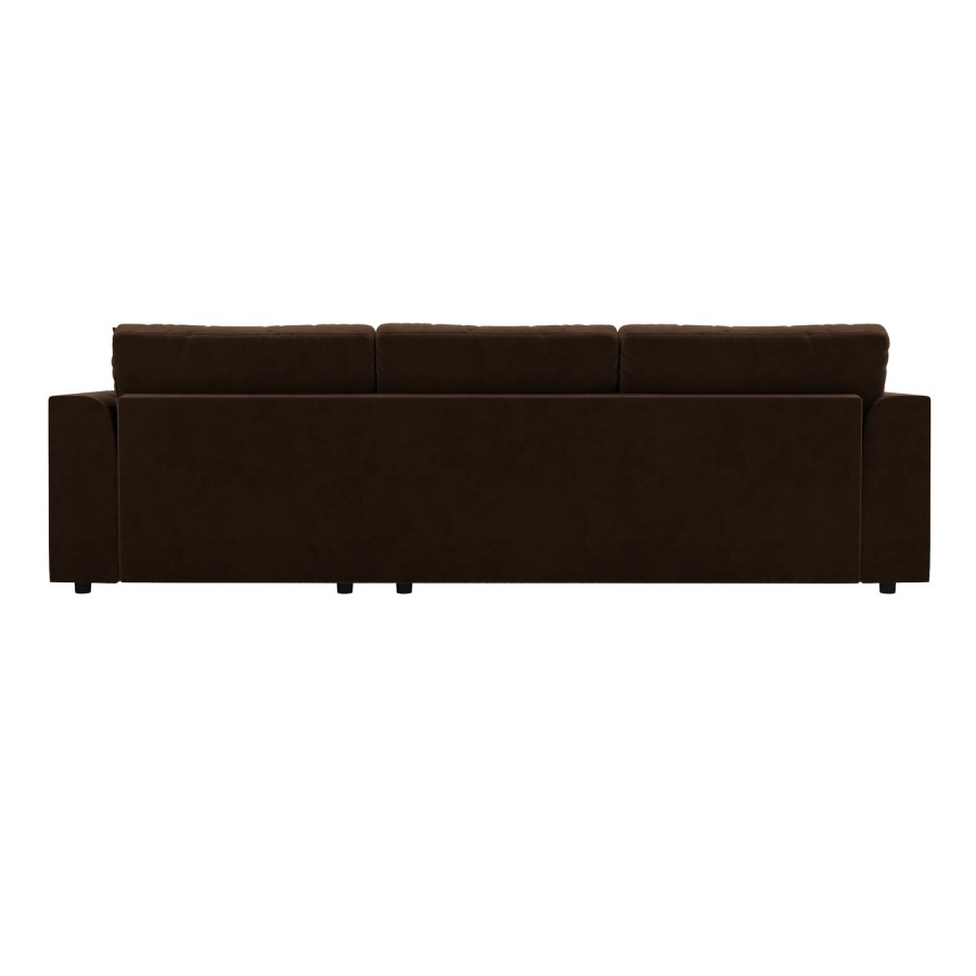 Large Chocolate Brown Velvet Right Hand 4 Seater Chaise Corner Sofa - August