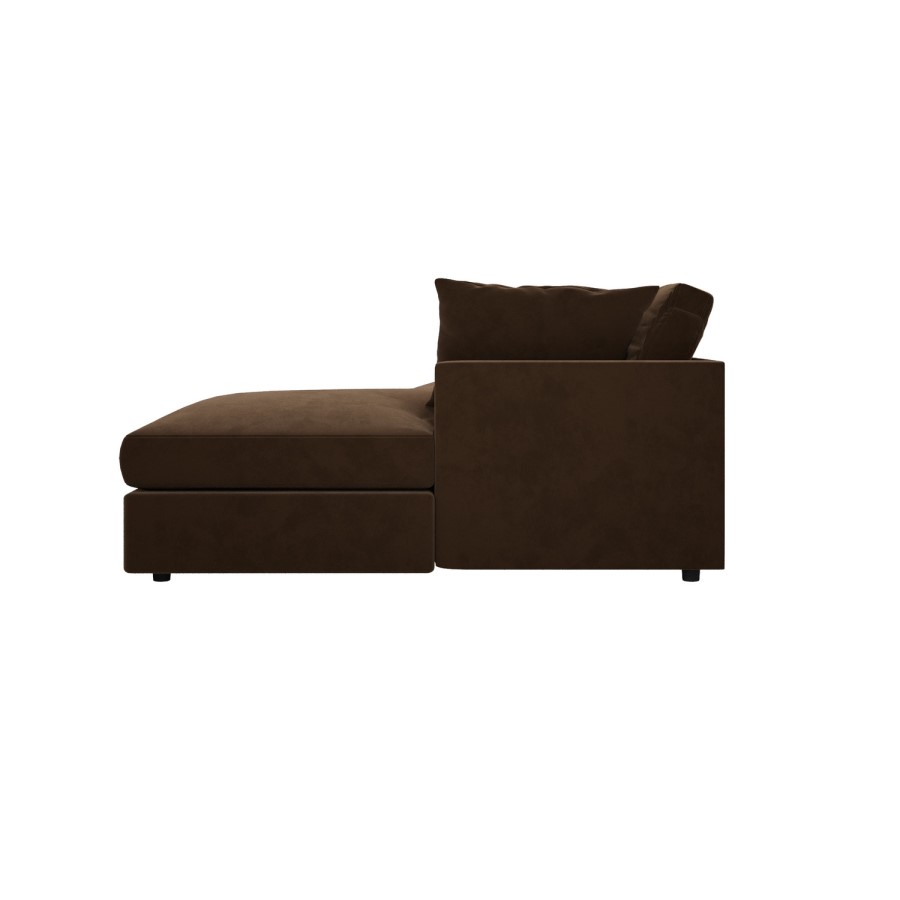 Large Chocolate Brown Velvet Right Hand 4 Seater Chaise Corner Sofa - August