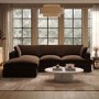 Large Chocolate Brown Velvet Left Hand 4 Seater Chaise Corner Sofa - August