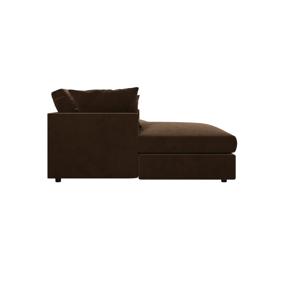 Large Chocolate Brown Velvet Left Hand 4 Seater Chaise Corner Sofa - August