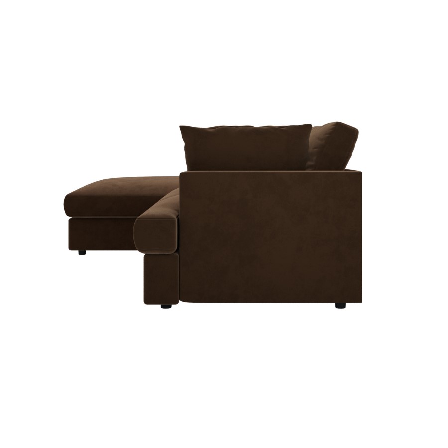 Large Chocolate Brown Velvet Left Hand 4 Seater Chaise Corner Sofa - August