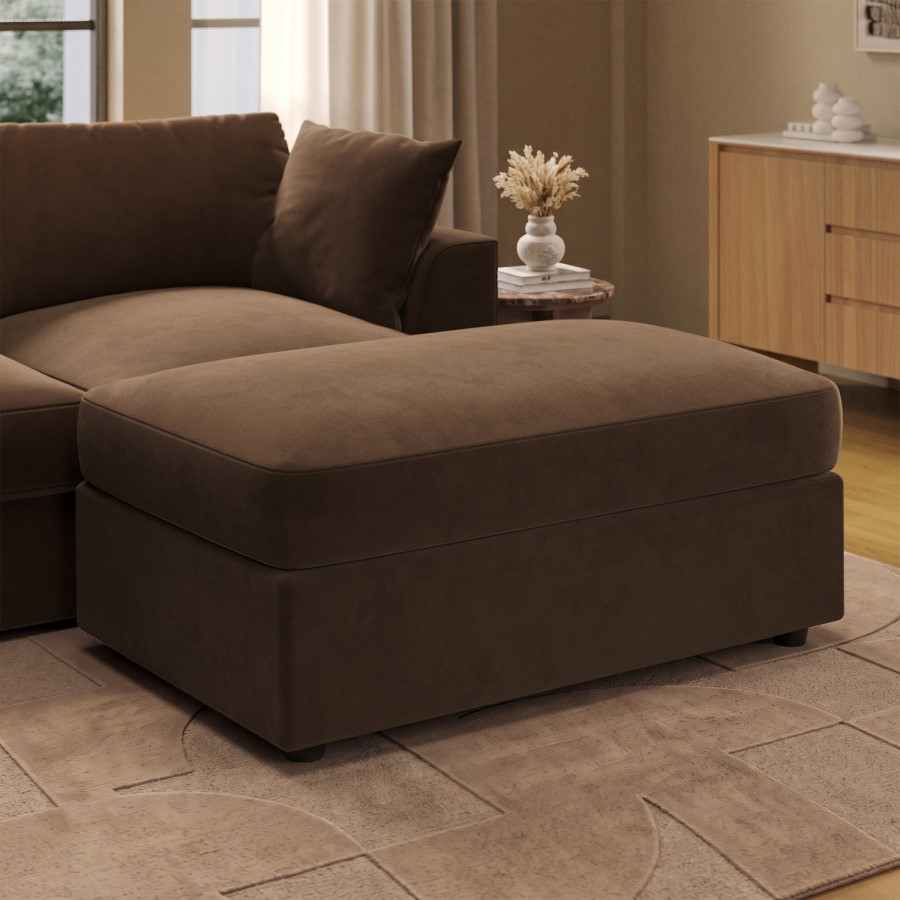 Large Chocolate Brown Velvet Footstool - August