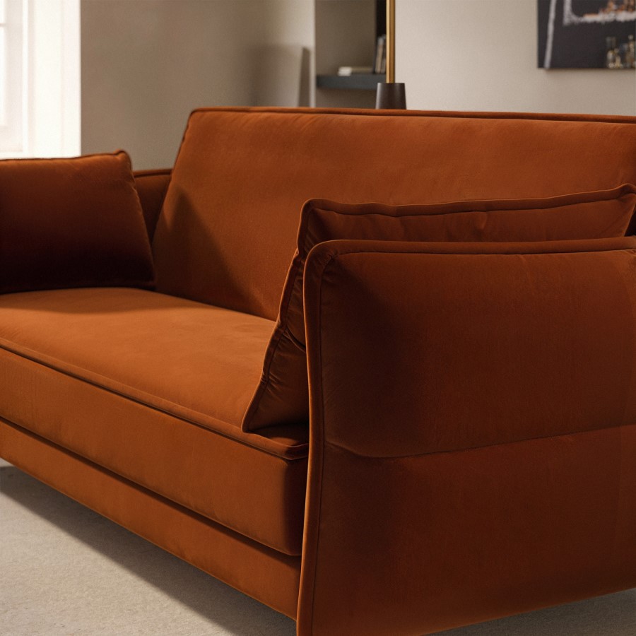 3 Seater Click-Clack Sofa Bed in Burnt Orange Velvet - Bobby
