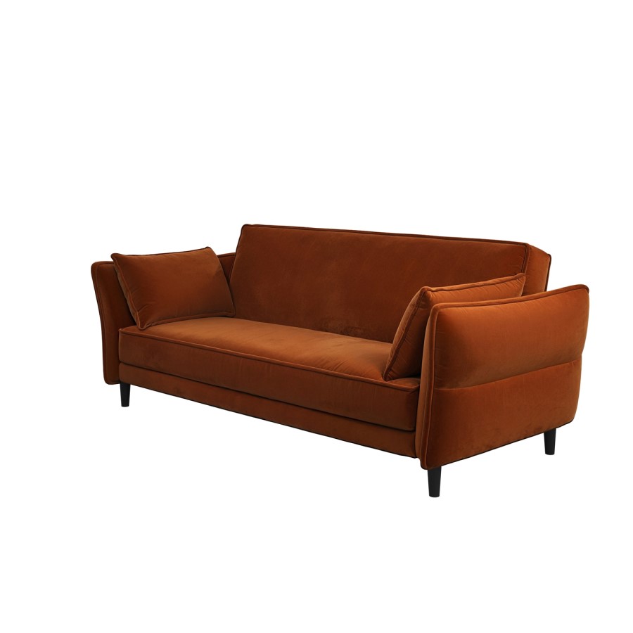 3 Seater Click-Clack Sofa Bed in Burnt Orange Velvet - Bobby
