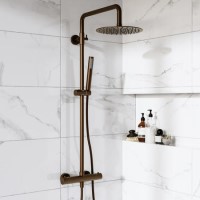 Brushed Bronze Thermostatic Bar Mixer Shower Set with Slide Rail Kit & Pencil Hand Shower - Arissa