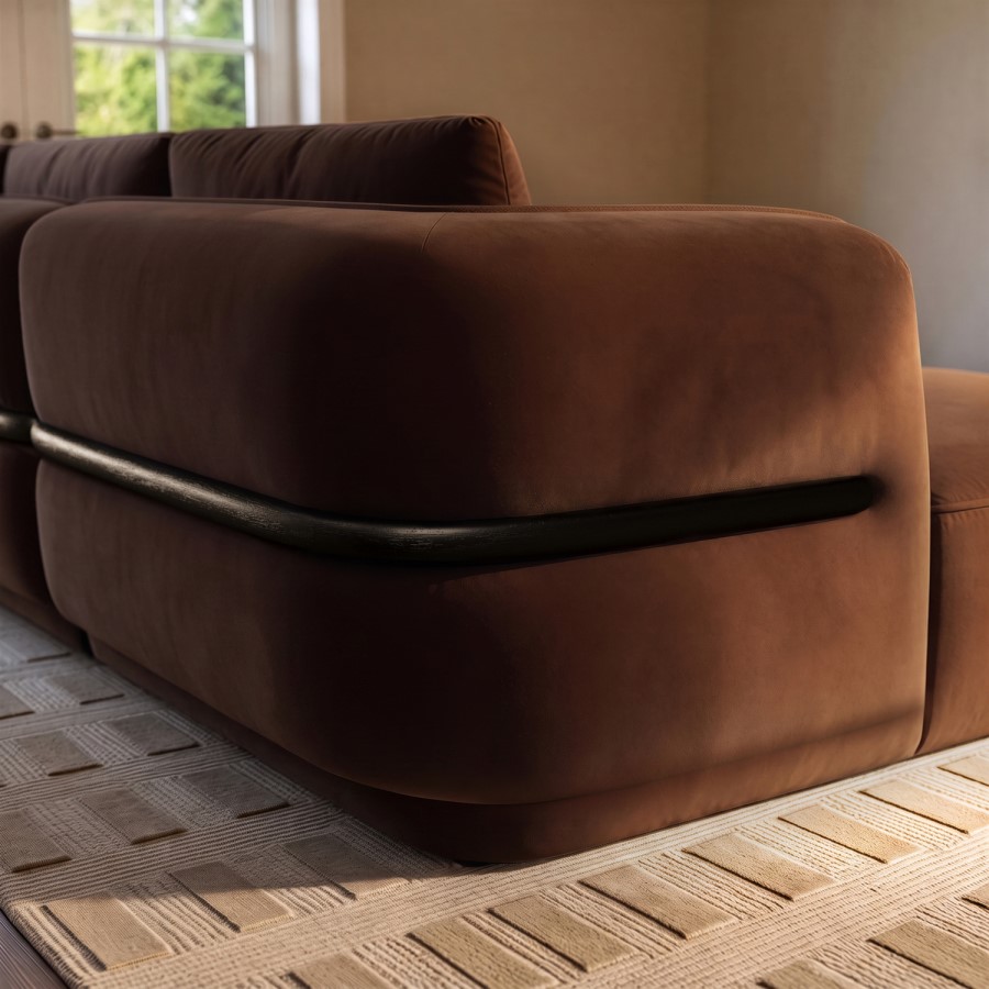 Dark Rust Velvet 4 Seater Left Hand L-Shape Curved Chaise Corner Sofa - Bodhi