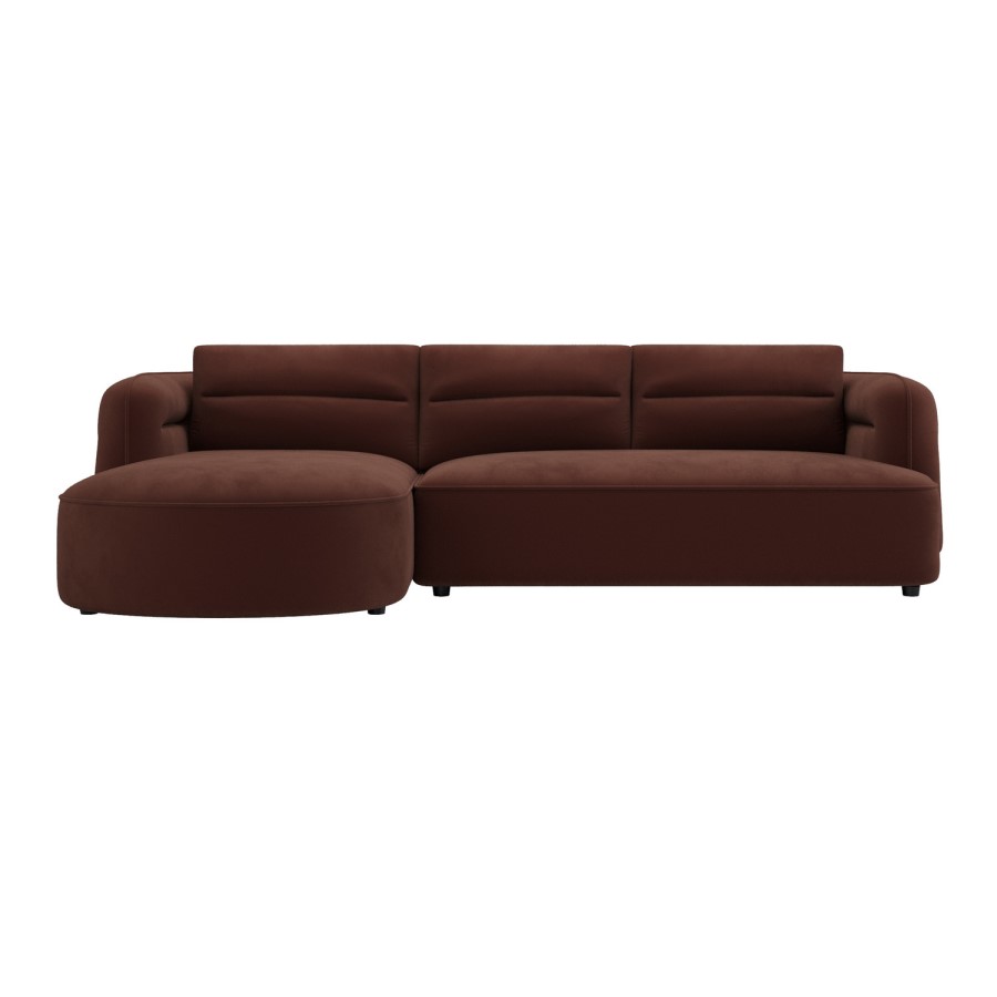 Dark Rust Velvet 4 Seater Left Hand L-Shape Curved Chaise Corner Sofa - Bodhi