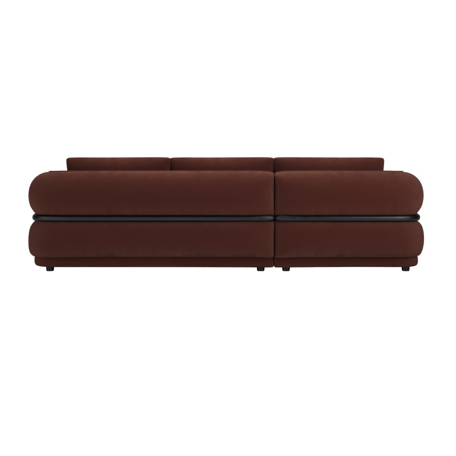 Dark Rust Velvet 4 Seater Left Hand L-Shape Curved Chaise Corner Sofa - Bodhi
