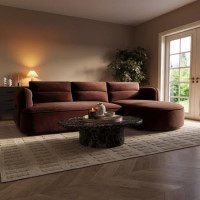 Dark Rust Velvet 4 Seater Right Hand L-Shape Curved Chaise Corner Sofa - Bodhi