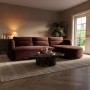 Dark Rust Velvet 4 Seater Right Hand L-Shape Curved Chaise Corner Sofa - Bodhi