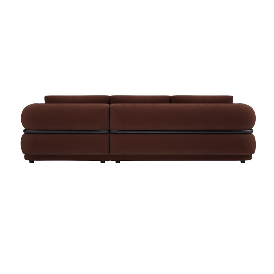 Dark Rust Velvet 4 Seater Right Hand L-Shape Curved Chaise Corner Sofa - Bodhi