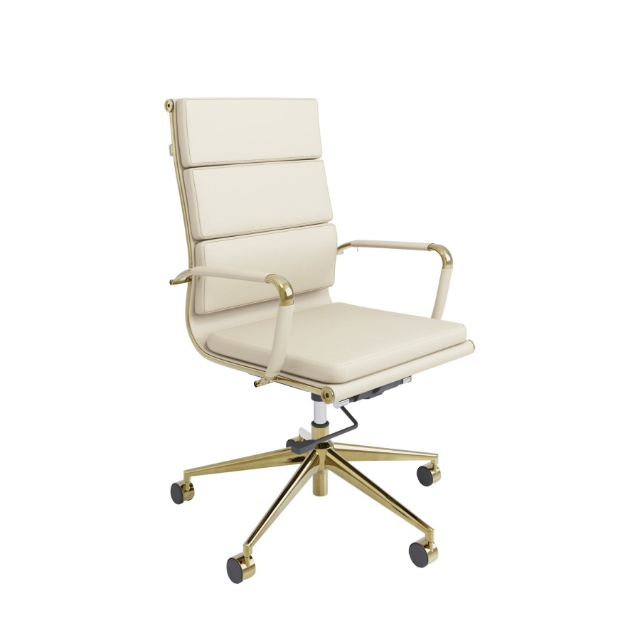 Beige Faux Leather High Back Office Swivel Chair - Benson