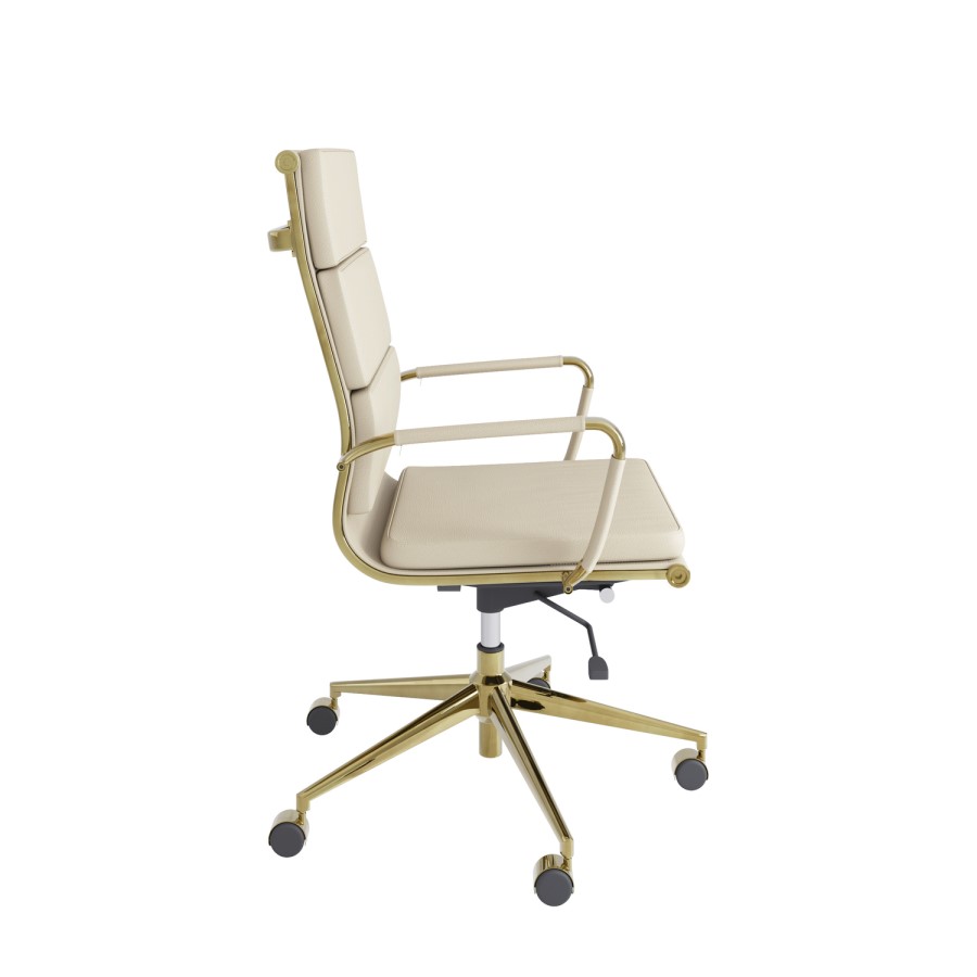 Beige Faux Leather High Back Office Swivel Chair - Benson