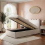 Cream Boucle Single Ottoman Bed with Scalloped Headboard - Boba