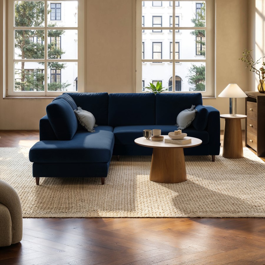 4 Seater Pull-Out Corner Sofa Bed with Storage in Navy Blue Velvet - Boe